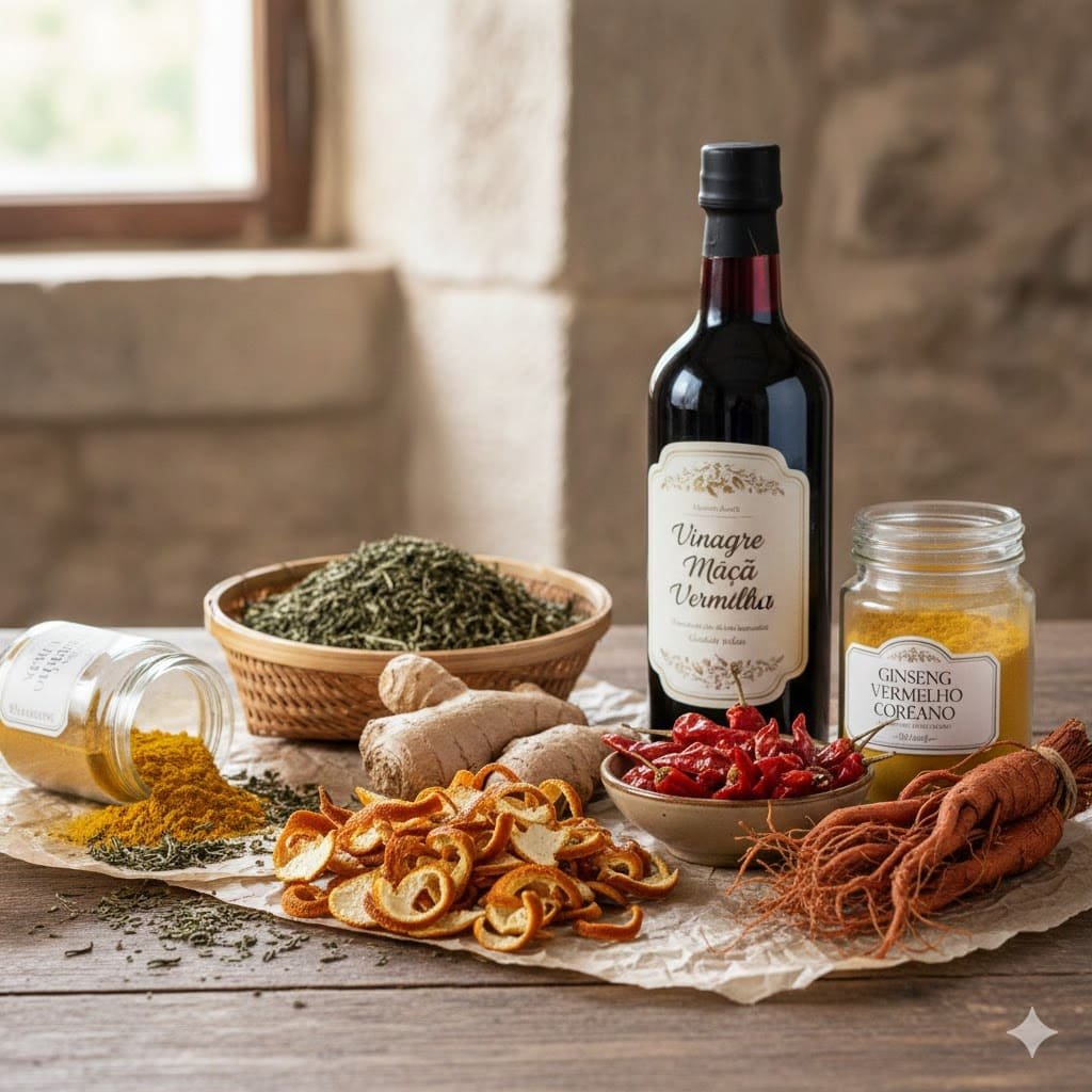 Natural ingredients and herbs on a table